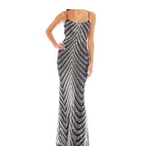 B Darlin Black & Silver Sequin Strapless Evening Gown